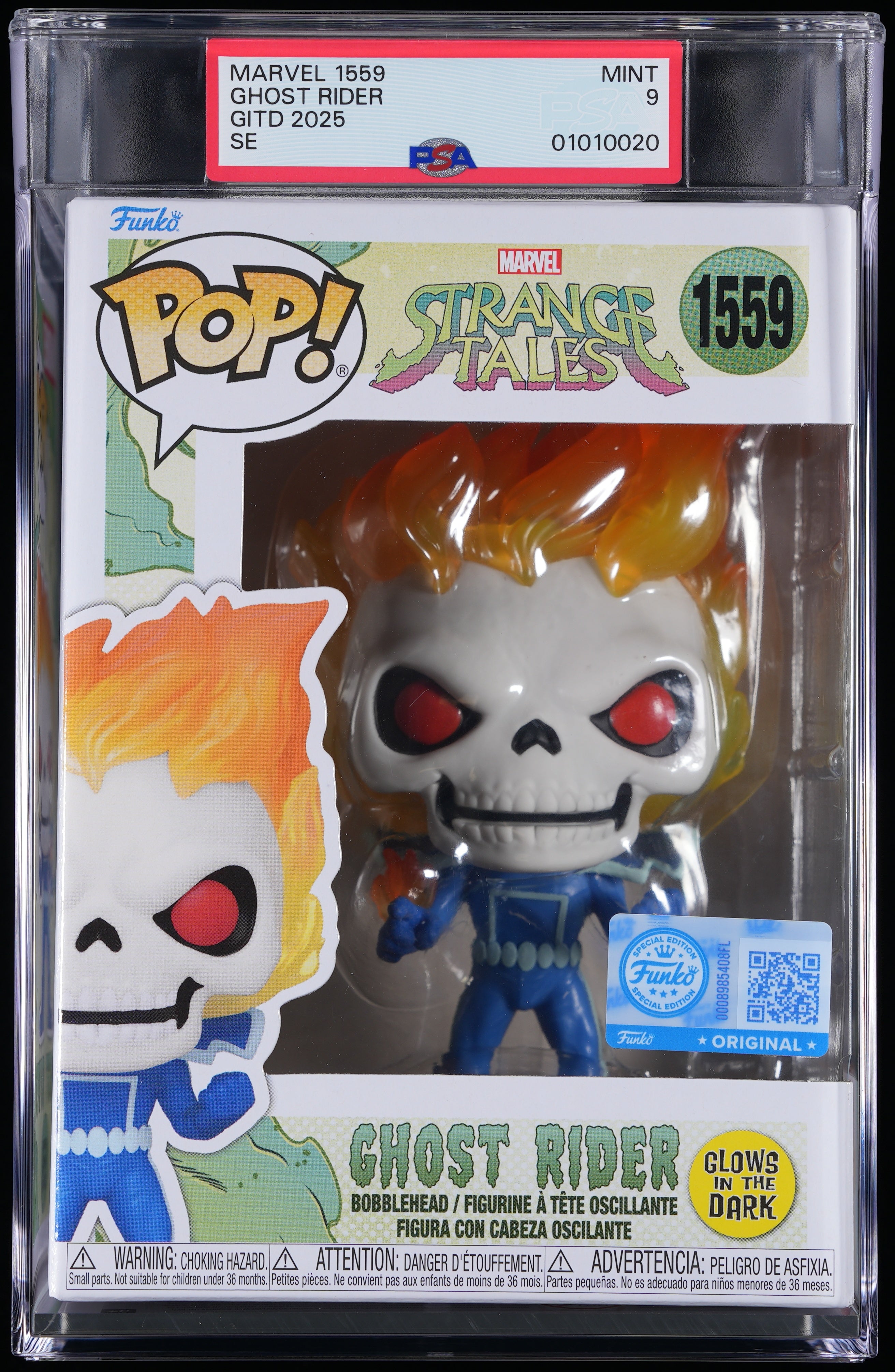 Funko Pop! PSA Graded Marvel Strange Tales: Ghost Rider (GITD Special Edition) PSA Graded 9 MINT Vinyl Figure #1559 Cert #01010020
