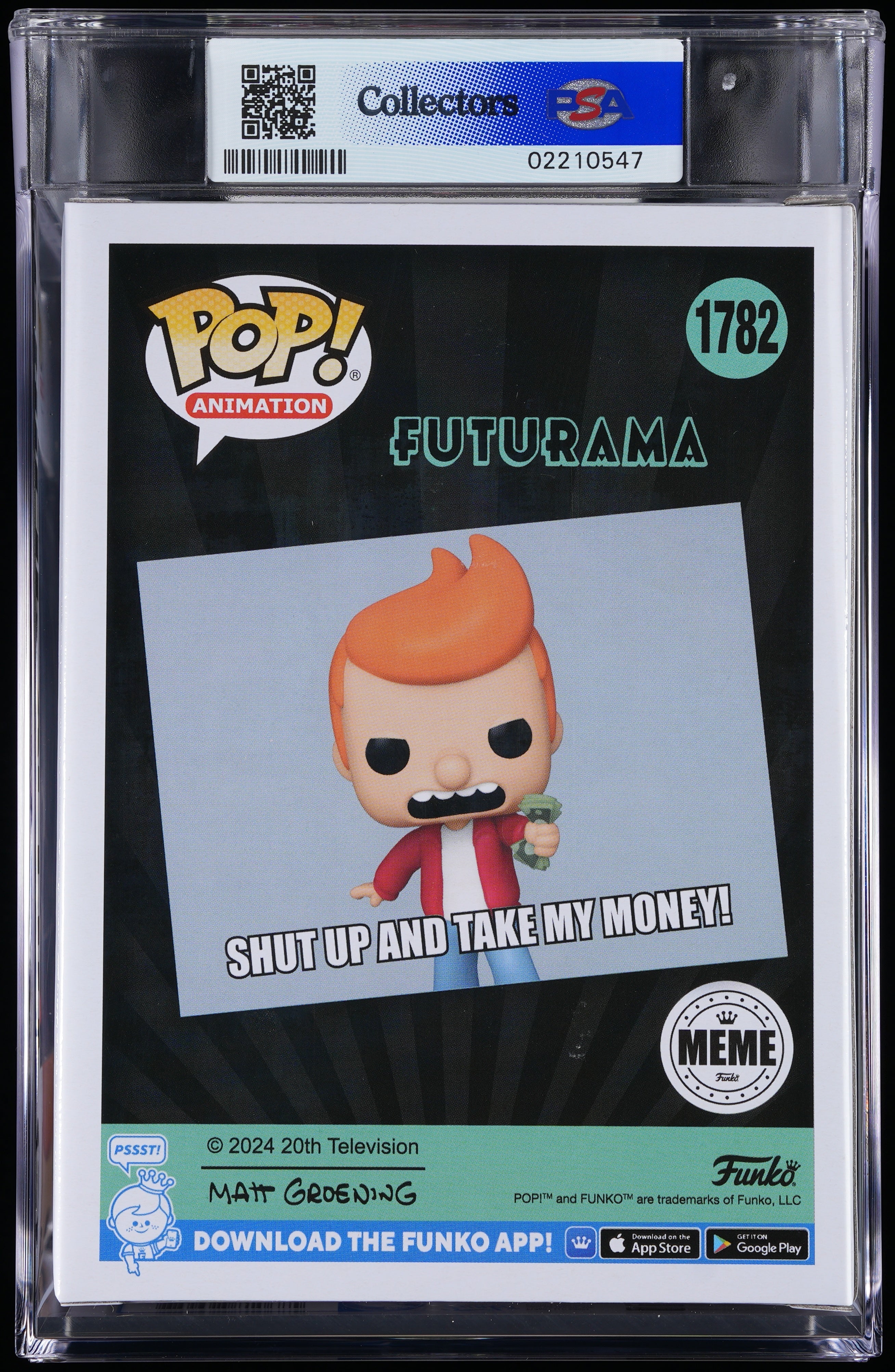 Funko Pop! PSA Graded Futurama: Philip J. Fry (EE) PSA Graded 9 MINT Vinyl Figure #1782 Cert #02210547