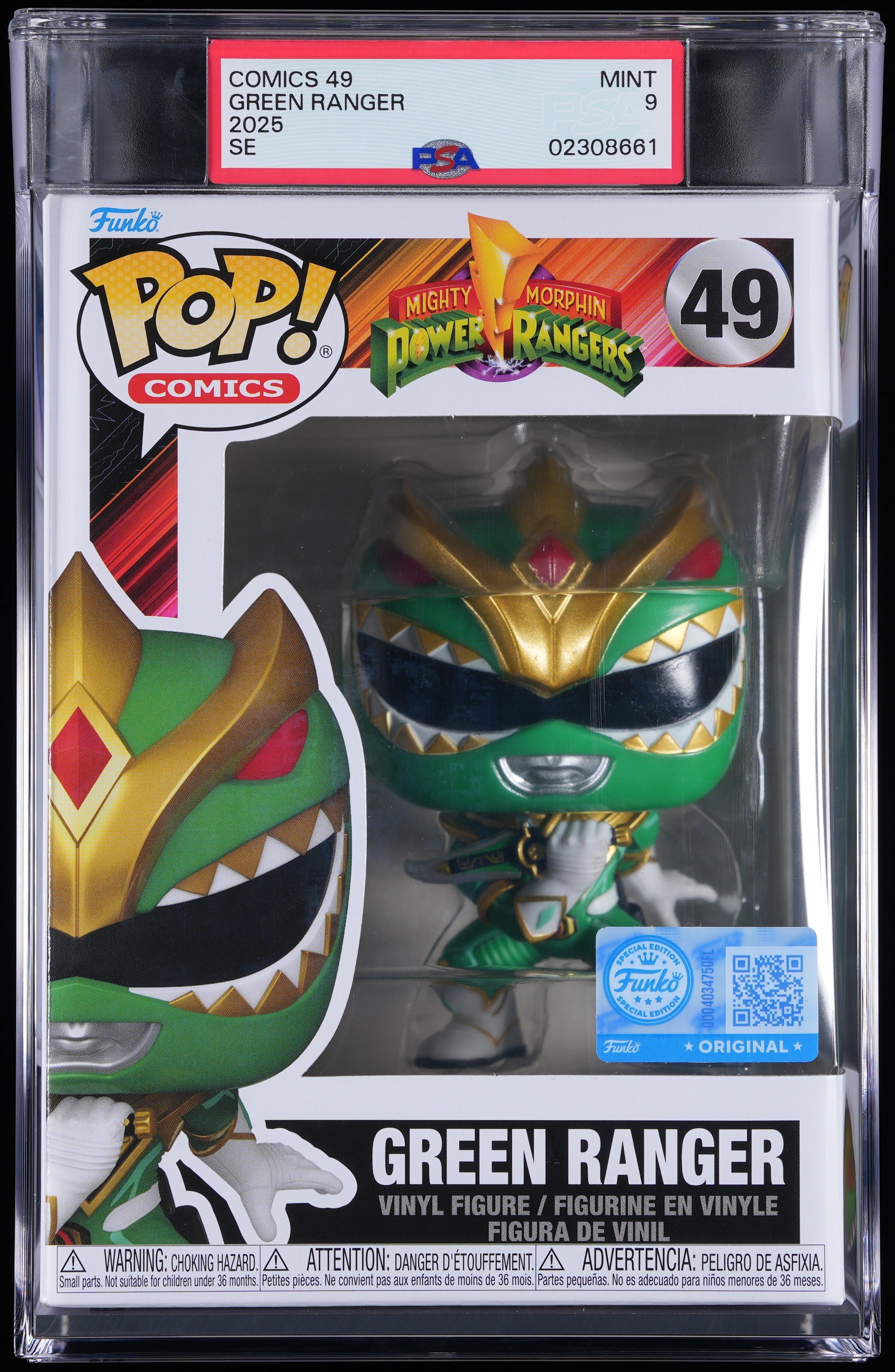 Funko Pop! PSA Graded Mighty Morphin Power Rangers: Green Ranger (EE) PSA Graded 9 MINT Vinyl Figure #49 Cert #02308661