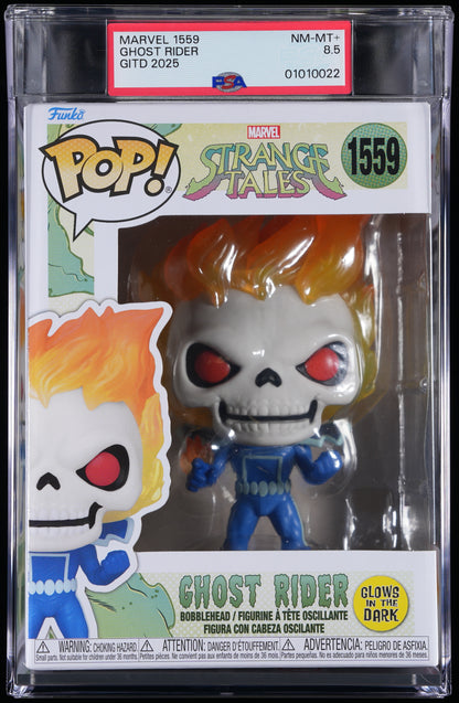 Funko Pop! PSA Graded Marvel Strange Tales: Ghost Rider (GITD Special Edition) PSA Graded 8.5 NM-MT+ Vinyl Figure #1559 Cert #01010022