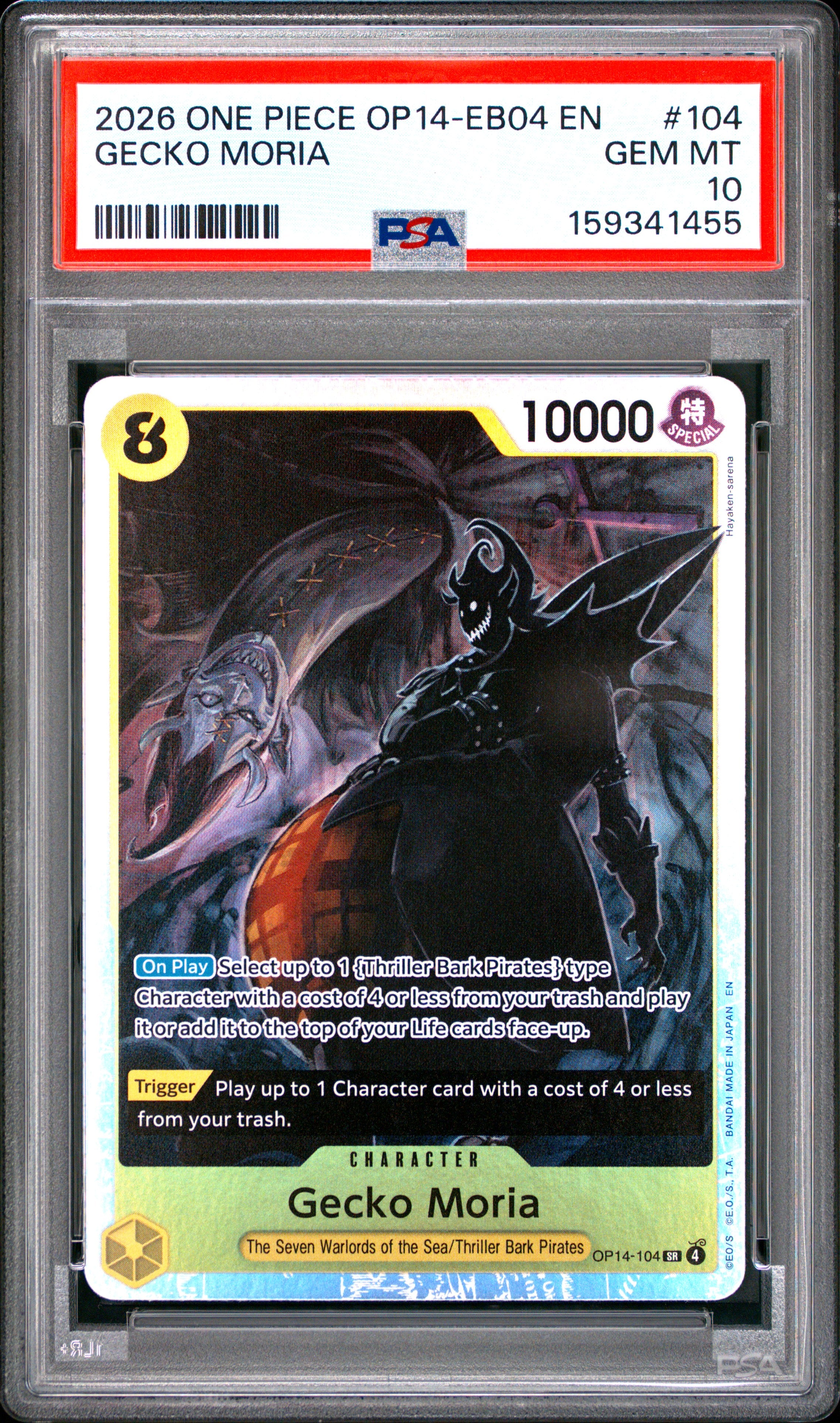 One Piece Op14 Eb04 The Azure Sea's Seven 104 Gecko Moria PSA 10 GEM MINT Cert #159341455