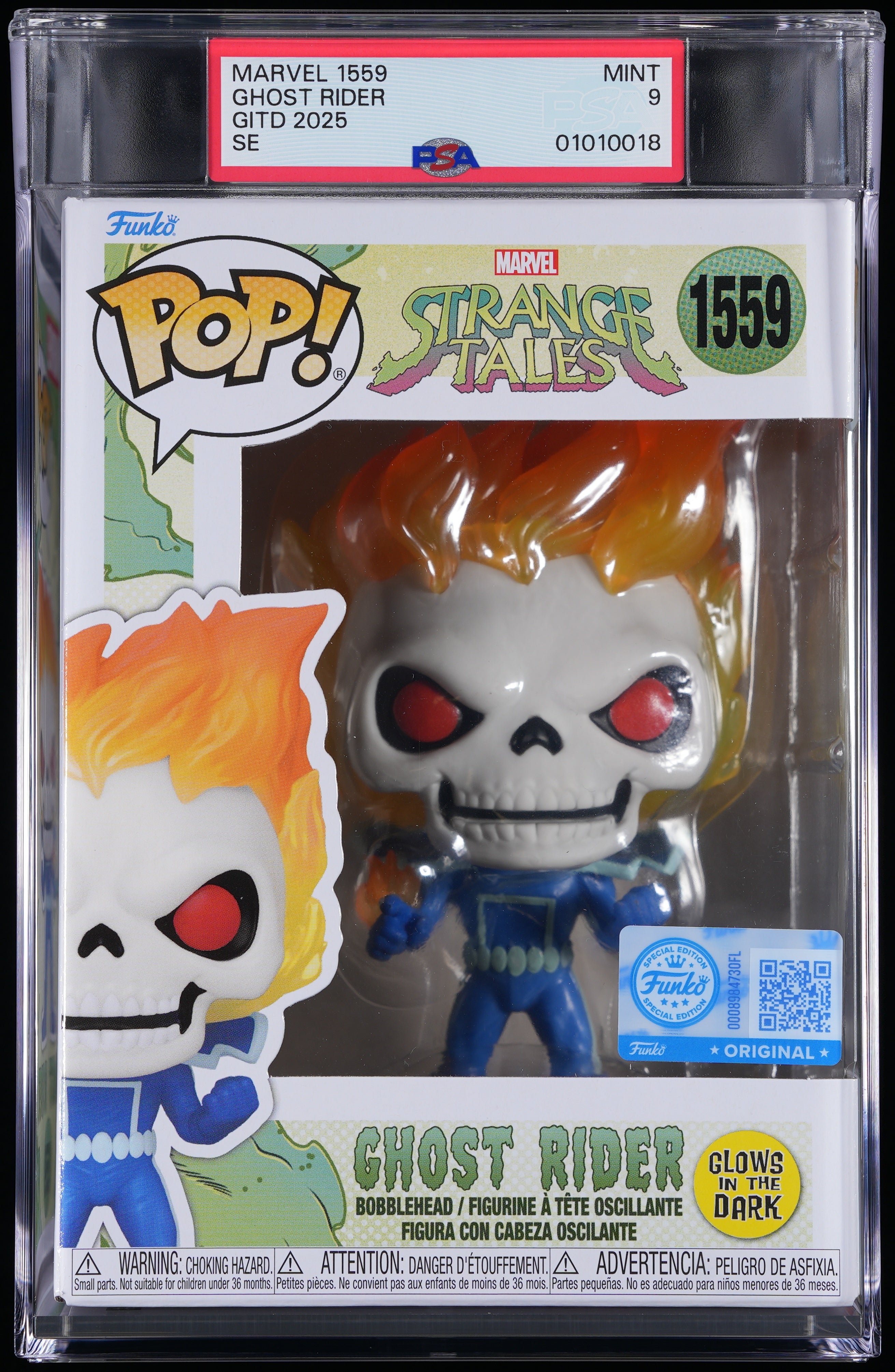 Funko Pop! PSA Graded Marvel Strange Tales: Ghost Rider (GITD Special Edition) PSA Graded 9 MINT Vinyl Figure #1559 Cert #01010018