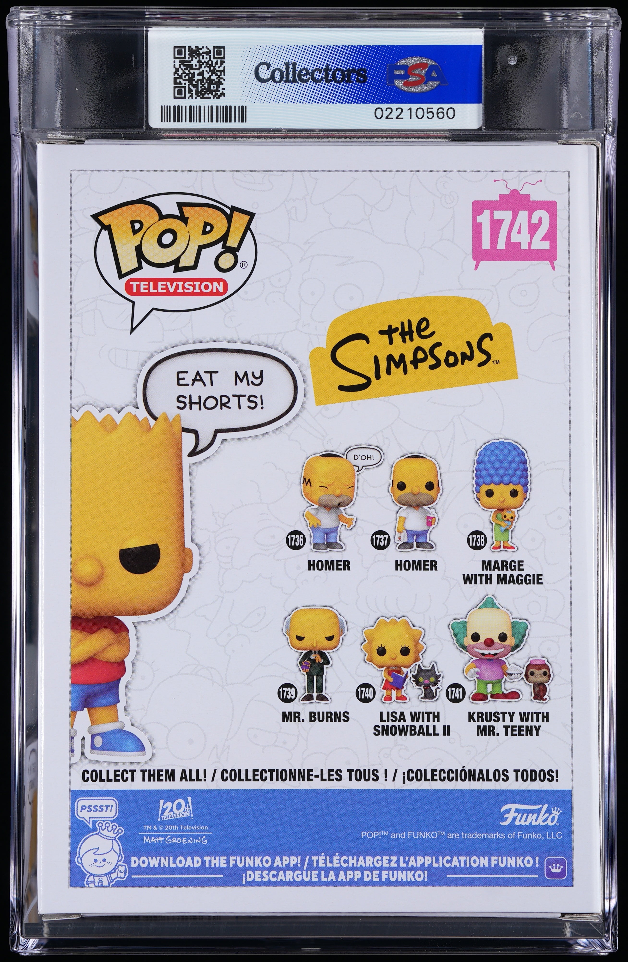 Funko Pop! PSA Graded The Simpsons: Bart Simpson (Special Edition) PSA Graded 10 GEM MINT Vinyl Figure #1742 Cert #02210560