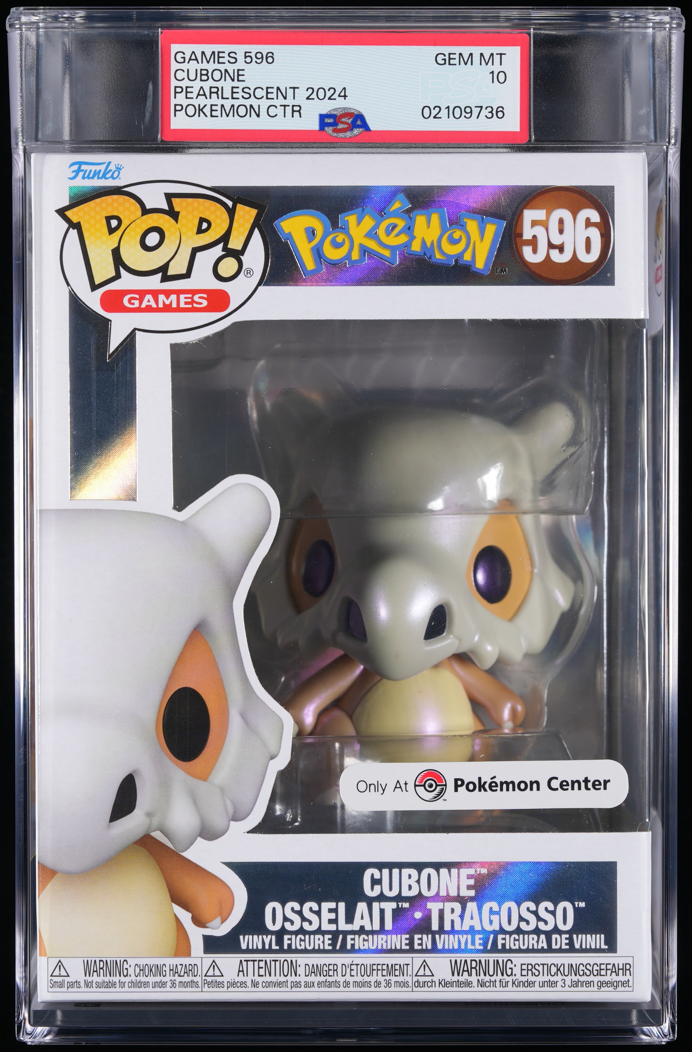 Funko Pop! PSA Graded Pokemon: Cubone PSA Graded 10 GEM MINT Vinyl Figure #596 Cert #02109736