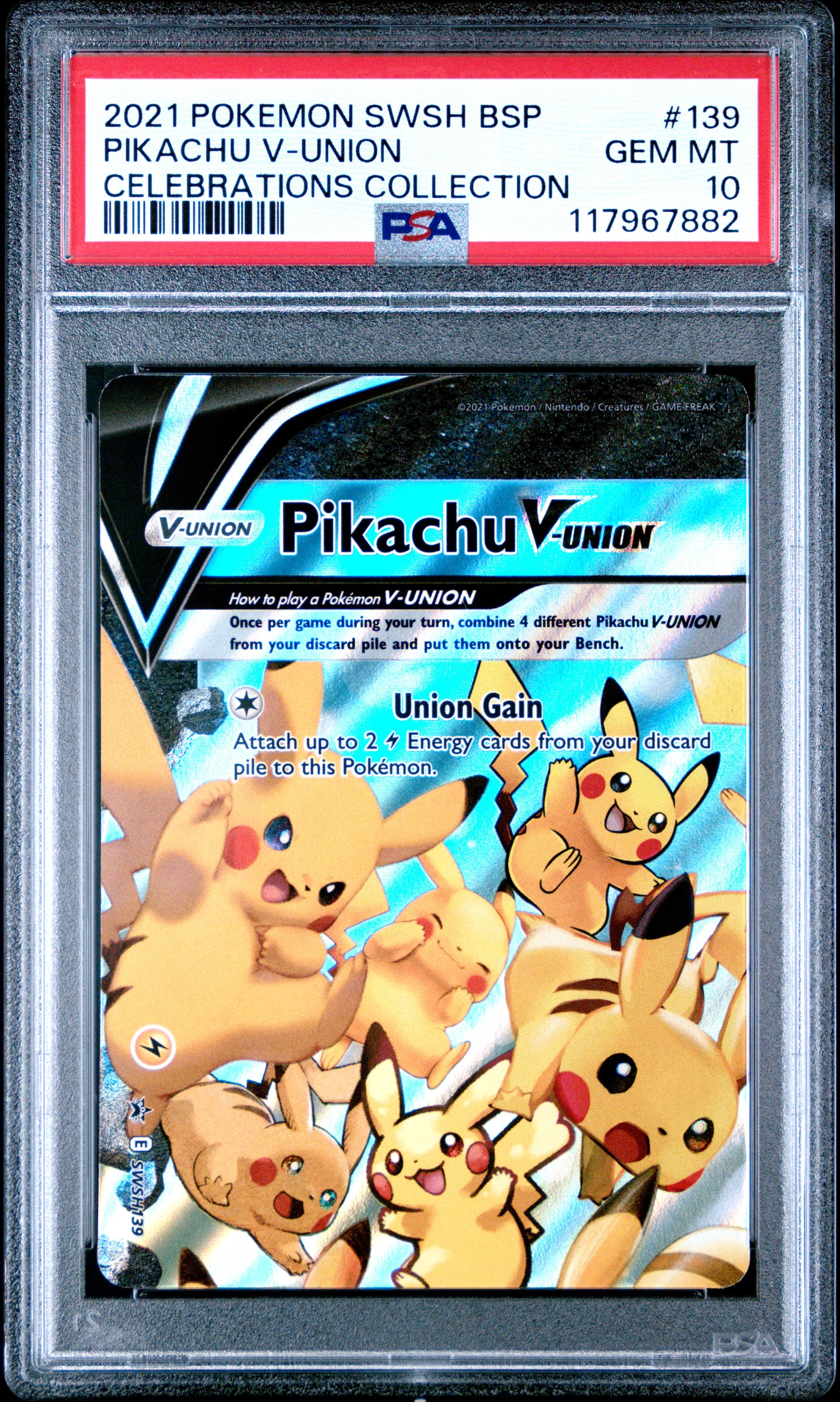 Pokemon Swsh Black Star Promo 139 Pikachu V Union Celebrations Collection PSA 10 GEM MINT Cert #117967882