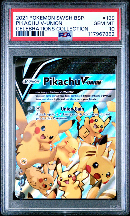 Pokemon Swsh Black Star Promo 139 Pikachu V Union Celebrations Collection PSA 10 GEM MINT Cert #117967882