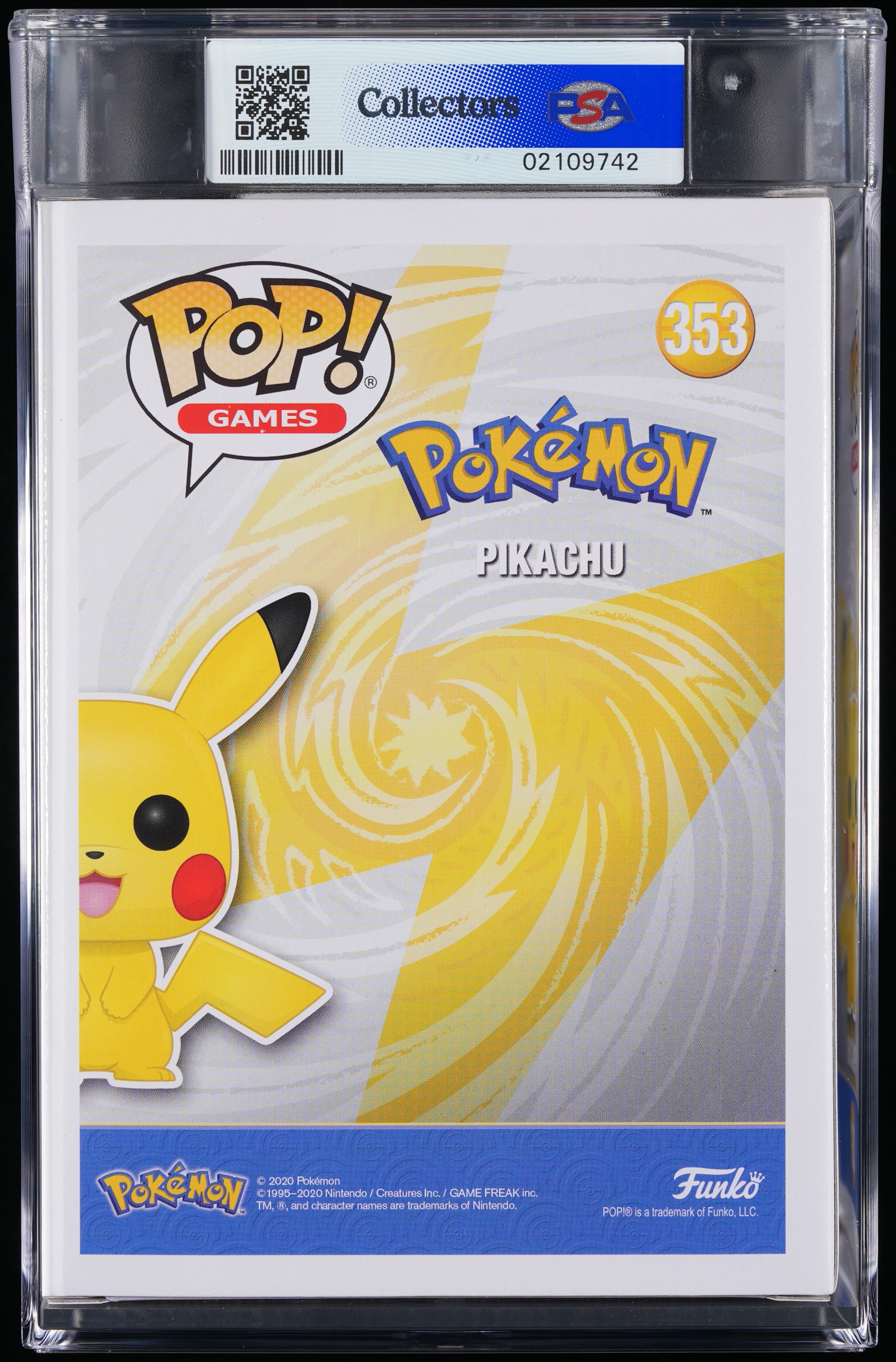 Funko Pop! PSA Graded Pokemon: Pikachu PSA Graded 9 MINT Vinyl Figure #353 Cert #02109742