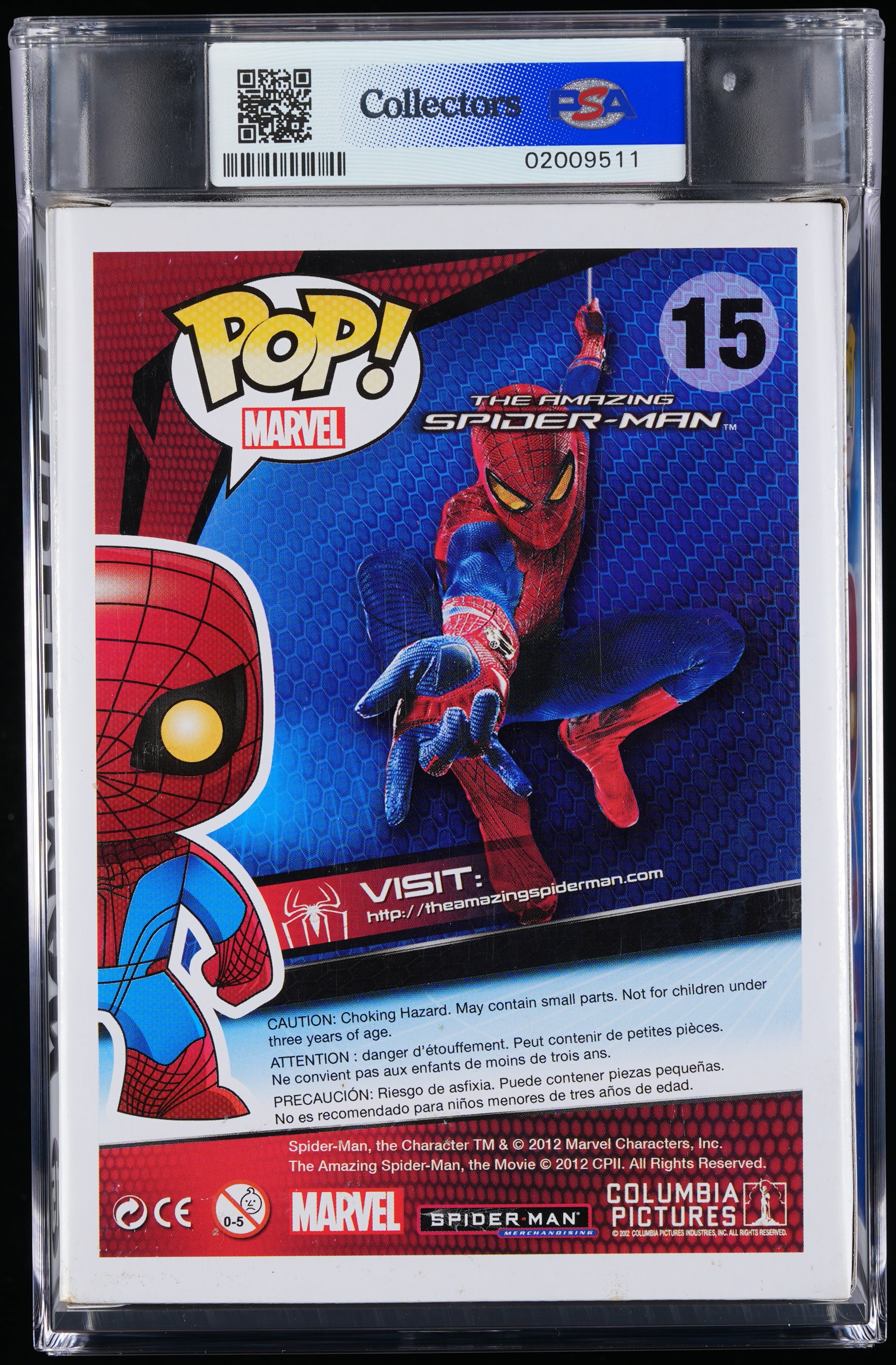 Funko Pop! PSA Graded Spider-Man: Spider-Man Chase GITD Japan EX LT1000 PSA Graded 8.5 NM-MT+ Vinyl Figure #15 Cert #02009511