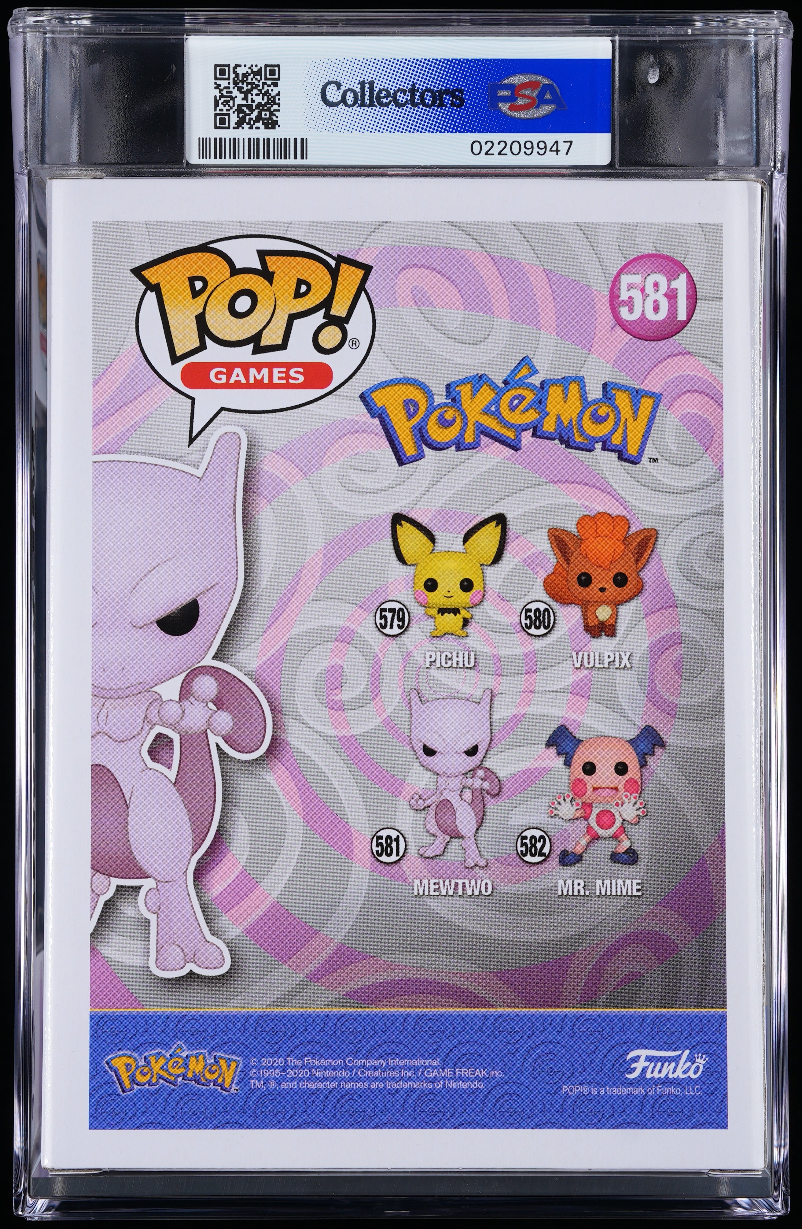 Funko Pop! PSA Graded Pokemon: Mewtwo PSA Graded 8.5 NM-MT+ Vinyl Figure #581 Cert #02209947