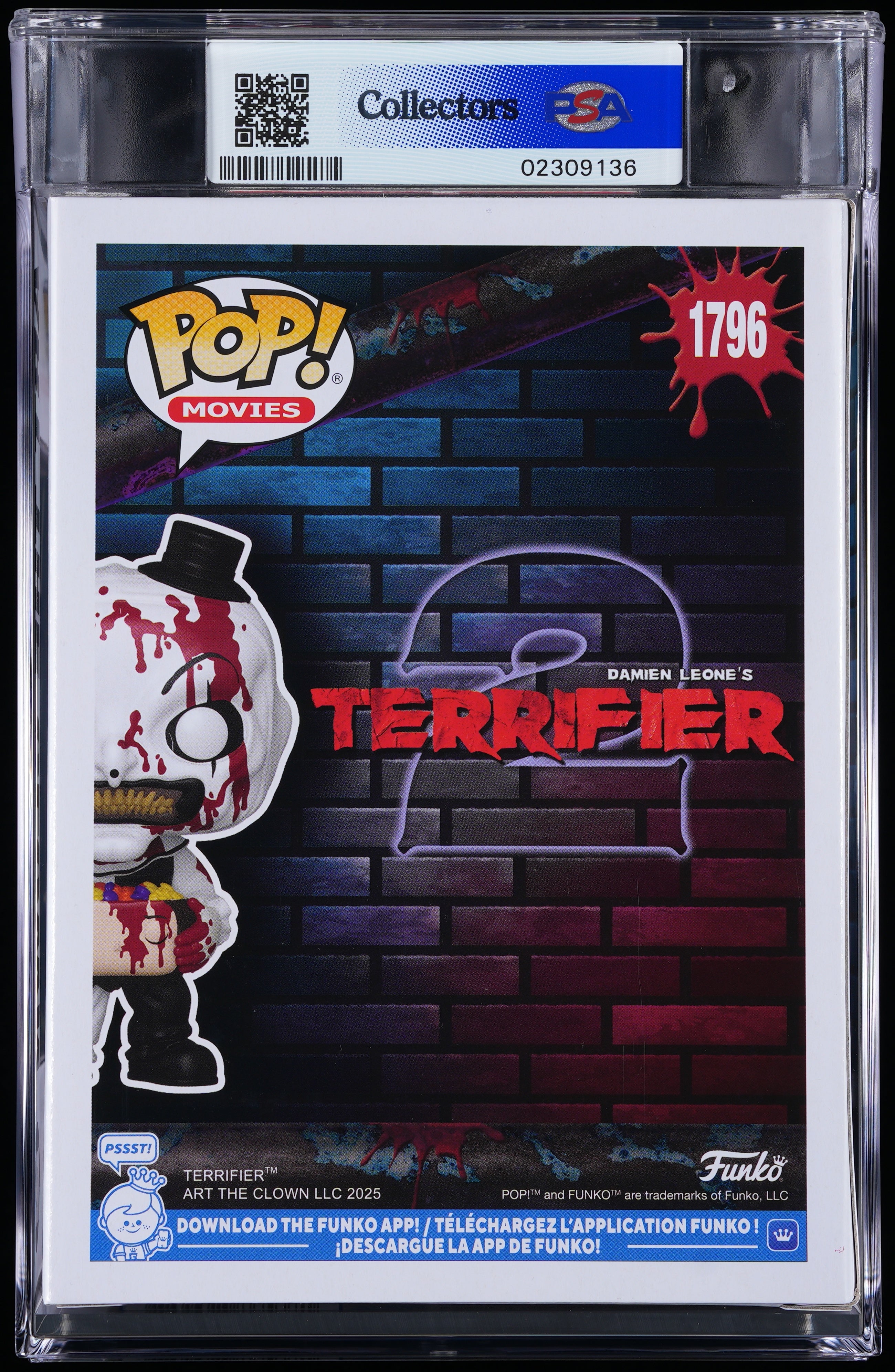 Funko Pop! PSA Graded Terrifier 2: Art the Clown with Head PSA Graded 8.5 NM-MT+ Vinyl Figure #1796 Cert #02309136