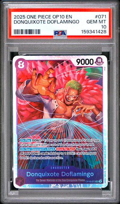 One Piece Op10 Royal Blood 071 Donquixote Doflamingo PSA 10 GEM MINT Cert #159341428
