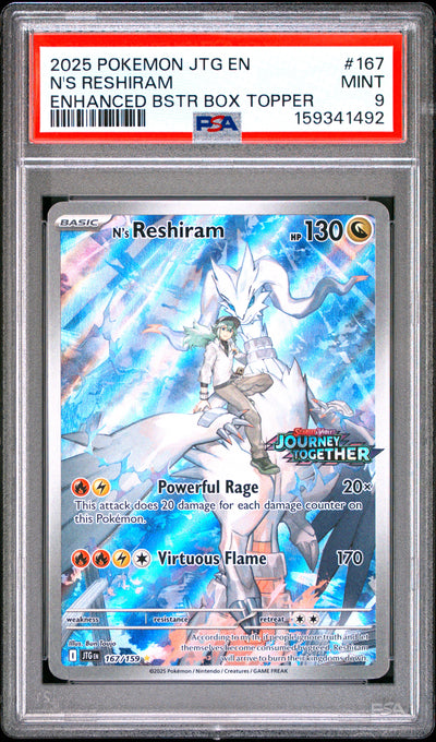 Pokemon Jtg En Journey Together 167 N's Reshiram Enhanced Booster Box Topper PSA 9 MINT Cert #159341492