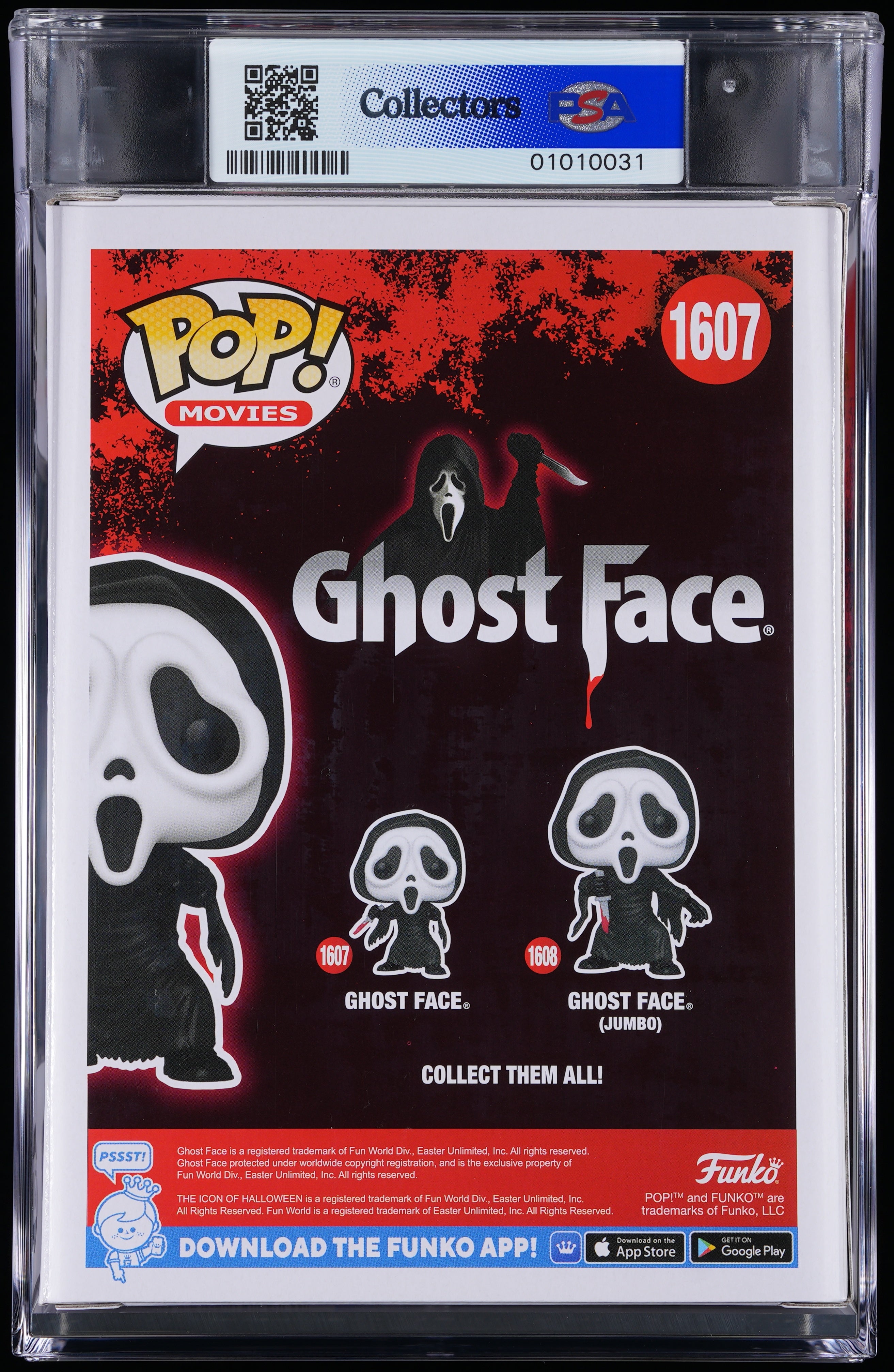 Funko Pop! PSA Graded Scream: Ghost Face PSA Graded 9 MINT Vinyl Figure #1607 Cert #01010031