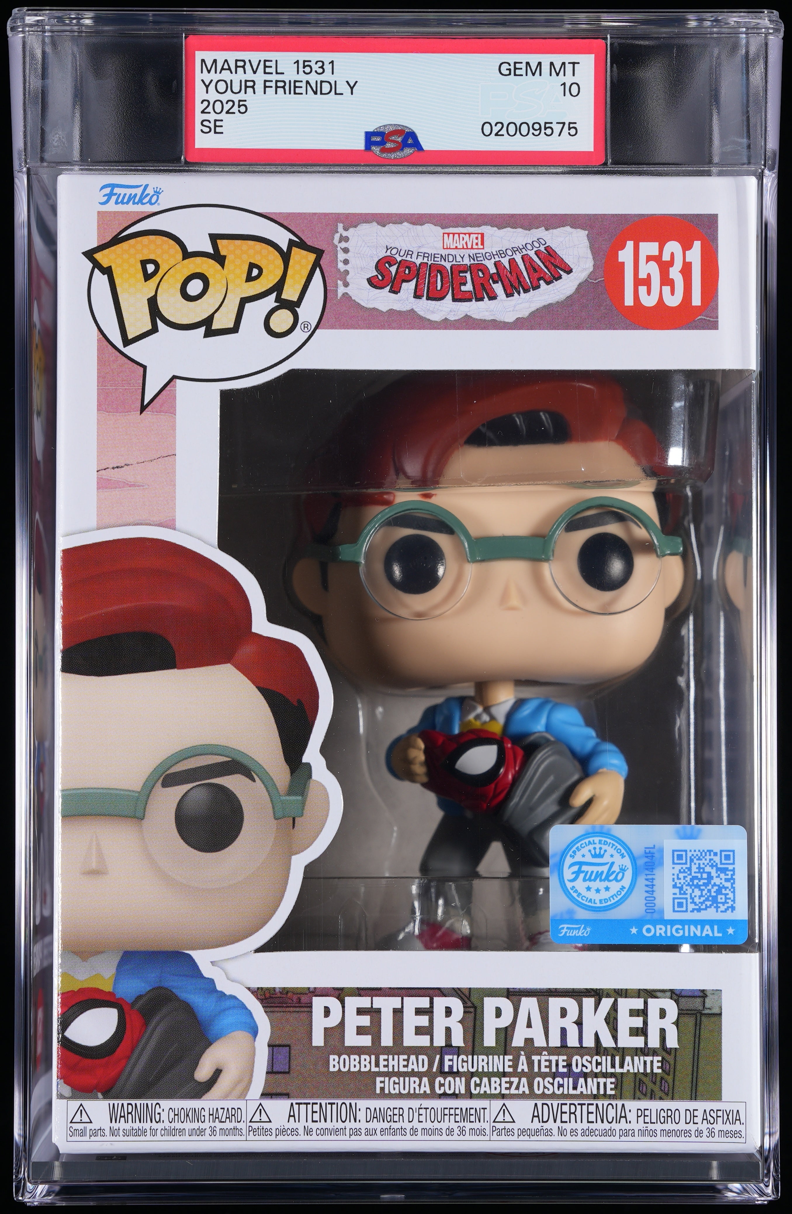 Funko Pop! PSA Graded Your Friendly Neighborhood Spider-Man: Peter Parker (EE) PSA Graded 10 GEM MINT Vinyl Figure #1531 Cert #02009575