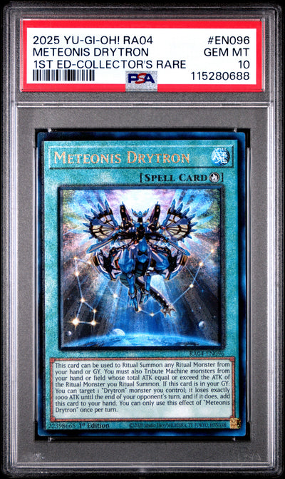 Yu Gi Oh! Ra04 Quarter Century Stampede En096 Meteonis Drytron 1St Edition Collector's Rare PSA 10 GEM MINT Cert #115280688