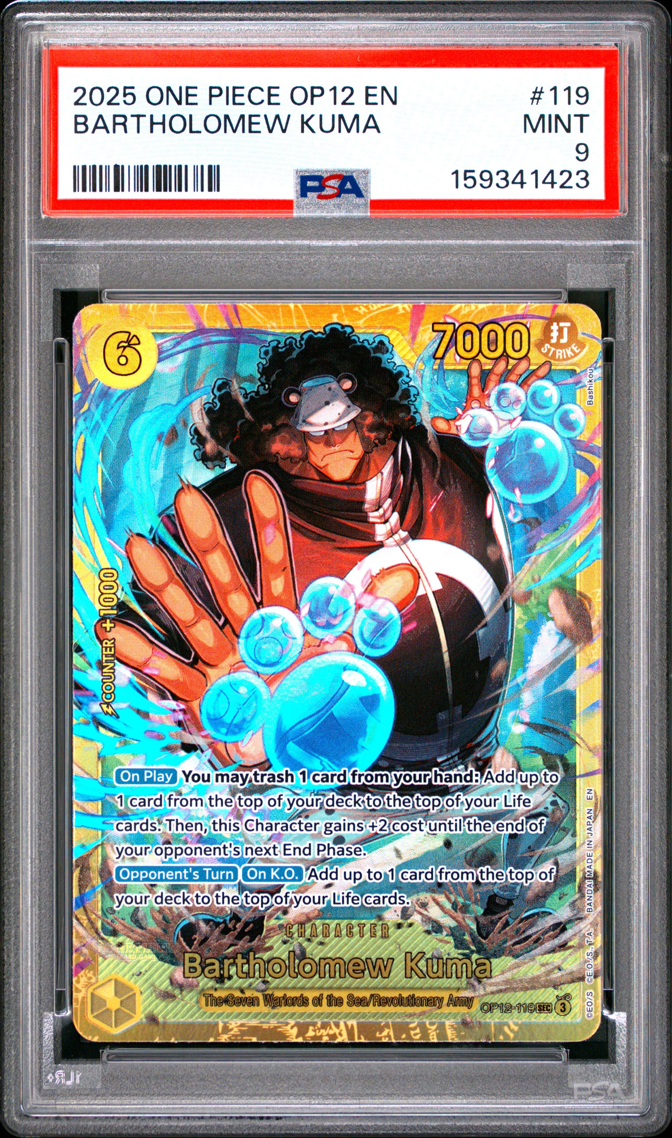 One Piece Op12 Legacy Of The Master 119 Bartholomew Kuma PSA 9 MINT Cert #159341423