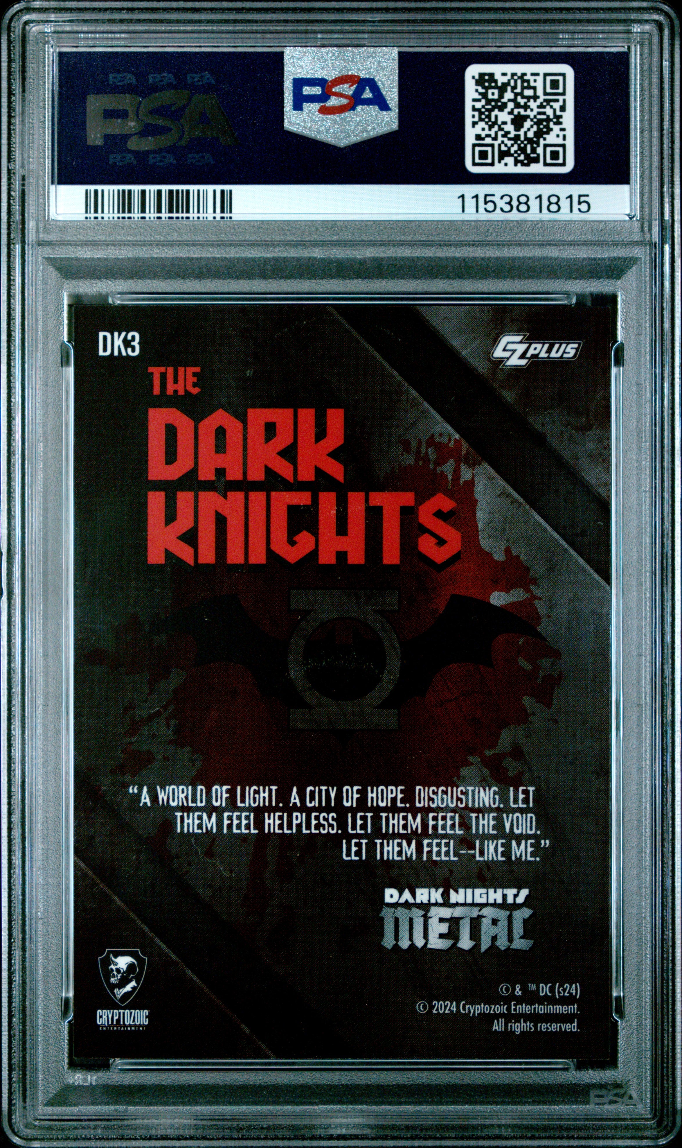 Cryptozoic Czplus Dark Nights: Metal Dark Knights Dk3 Batman Earth 32 Gold Brilliance PSA 10 GEM MINT Cert #115381815