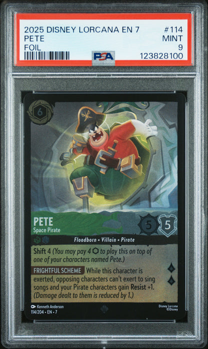 Disney Lorcana En 7 Archazia's Island 114 Pete   Space Pirate Foil PSA 9 MINT Cert #123828100