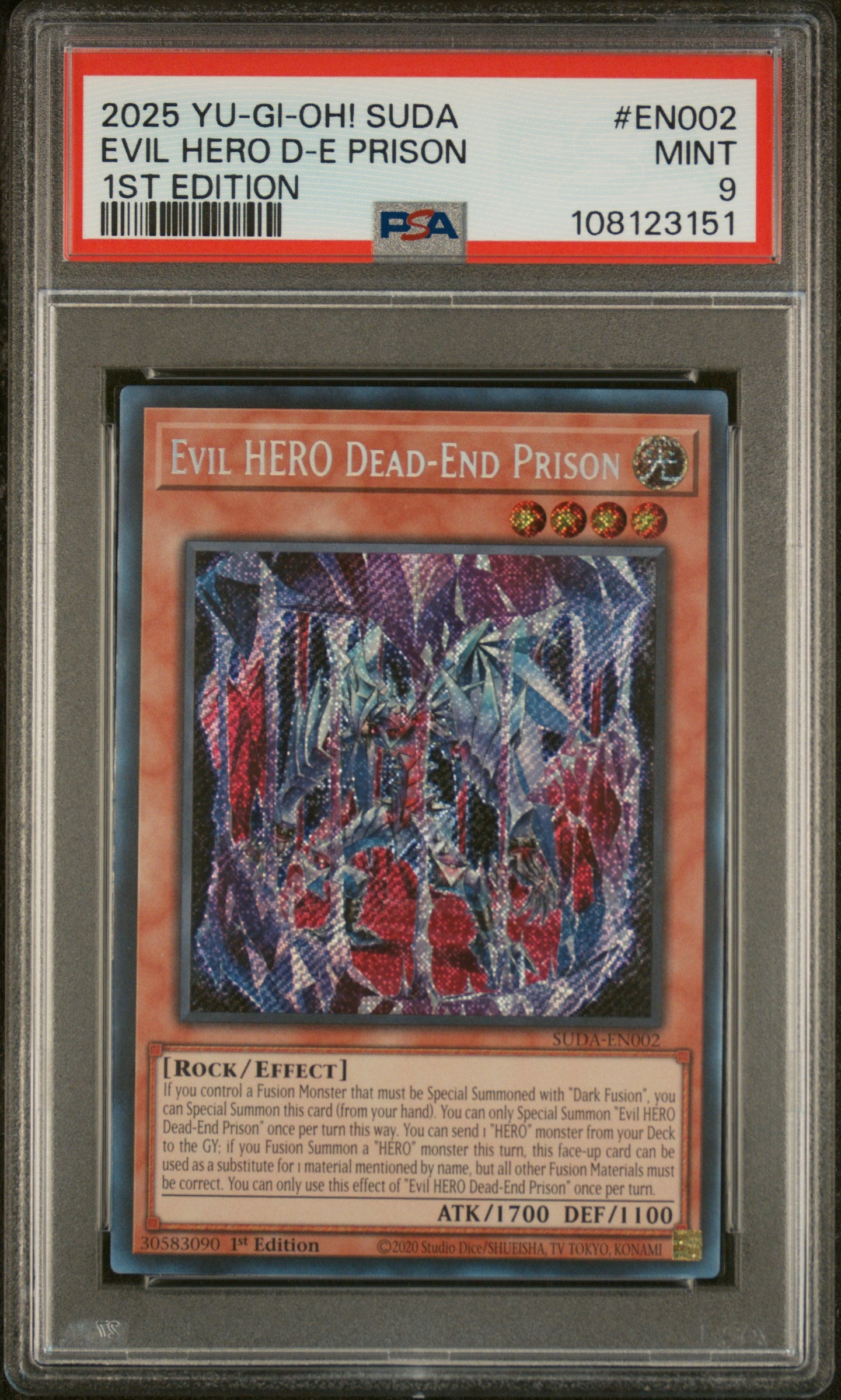 Yu-Gi-Oh! Suda-Supreme Darkness En002 Evil Hero Dead-End Prison 1St Edition Card Psa 9 Mint Cert #108123151