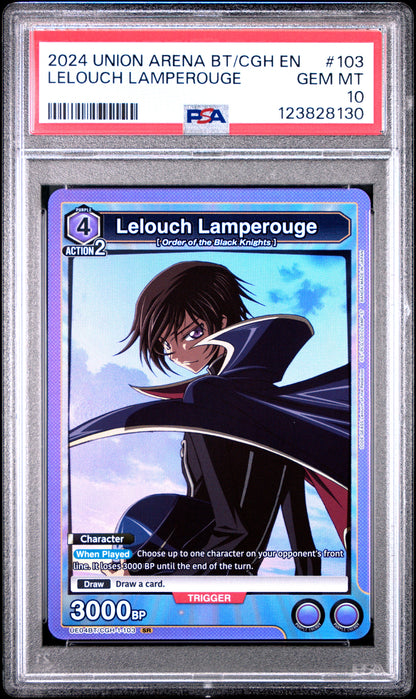 Union Arena Ue04Bt/Cgh Code Geass 103 Lelouch Lamperouge PSA 10 GEM MINT Cert #123828130