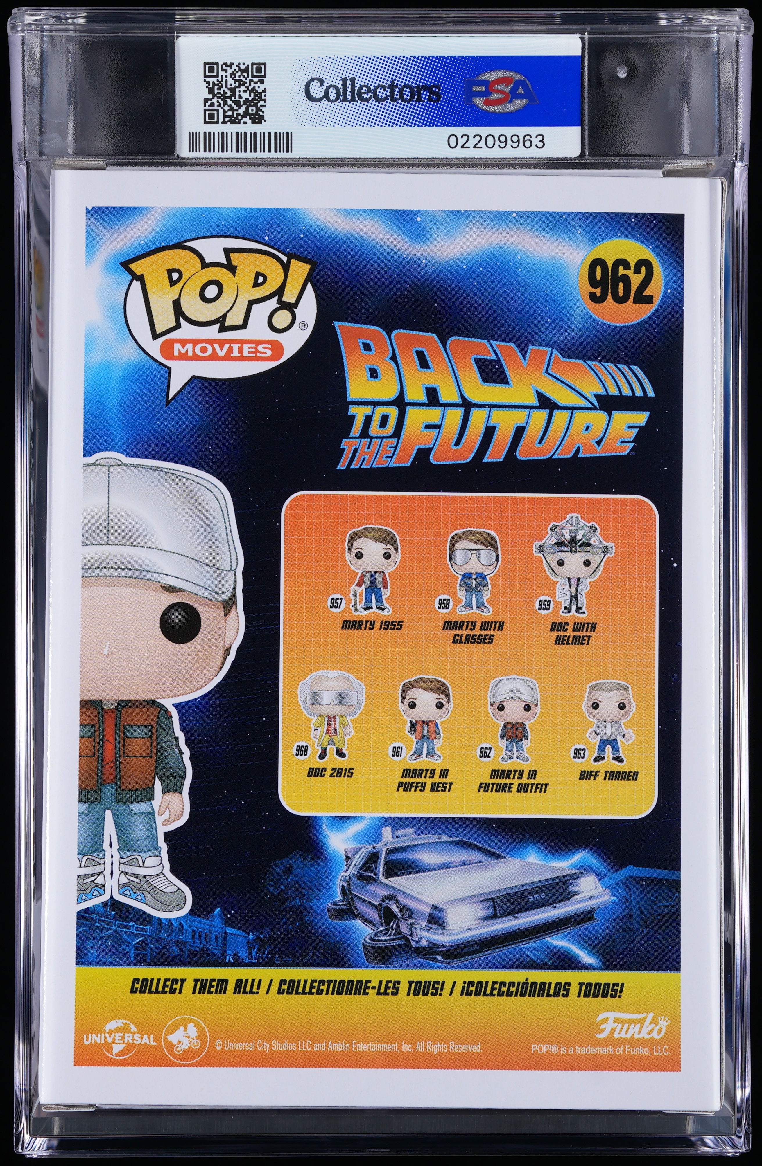 Funko Pop! PSA Graded Back to the Future: Marty in Future Outfit PSA Graded 9 MINT Vinyl Figure #962 Cert #02209963