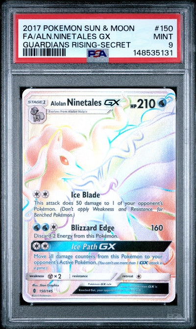 Pokemon Sun & Moon Guardians Rising 150 Full Art/Alolan Ninetales Gx Secret PSA 9 MINT Cert #148535131