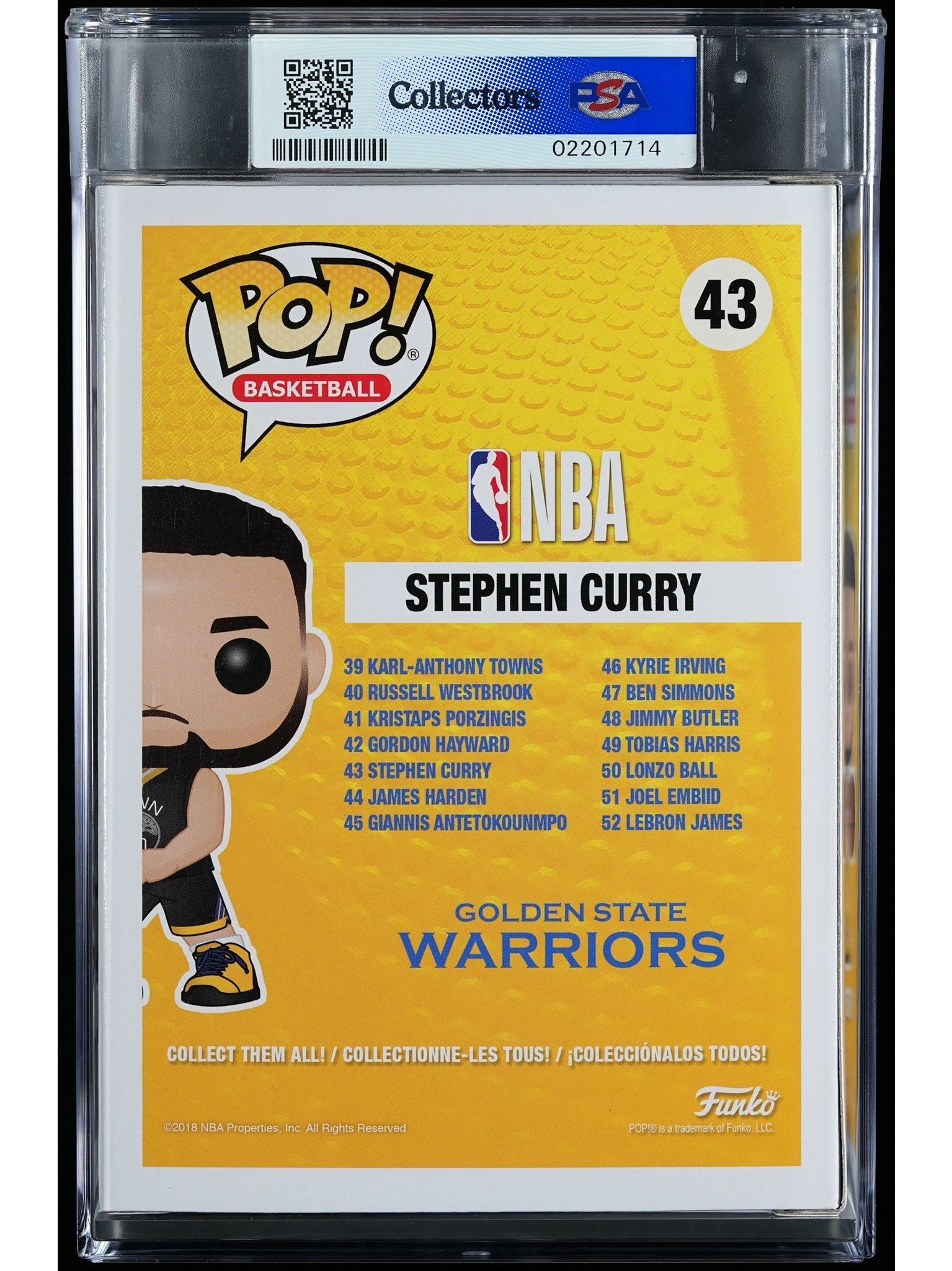 Funko Pop! Golden State Warriors: Stephen Curry PSA Graded Vinyl Figure #43