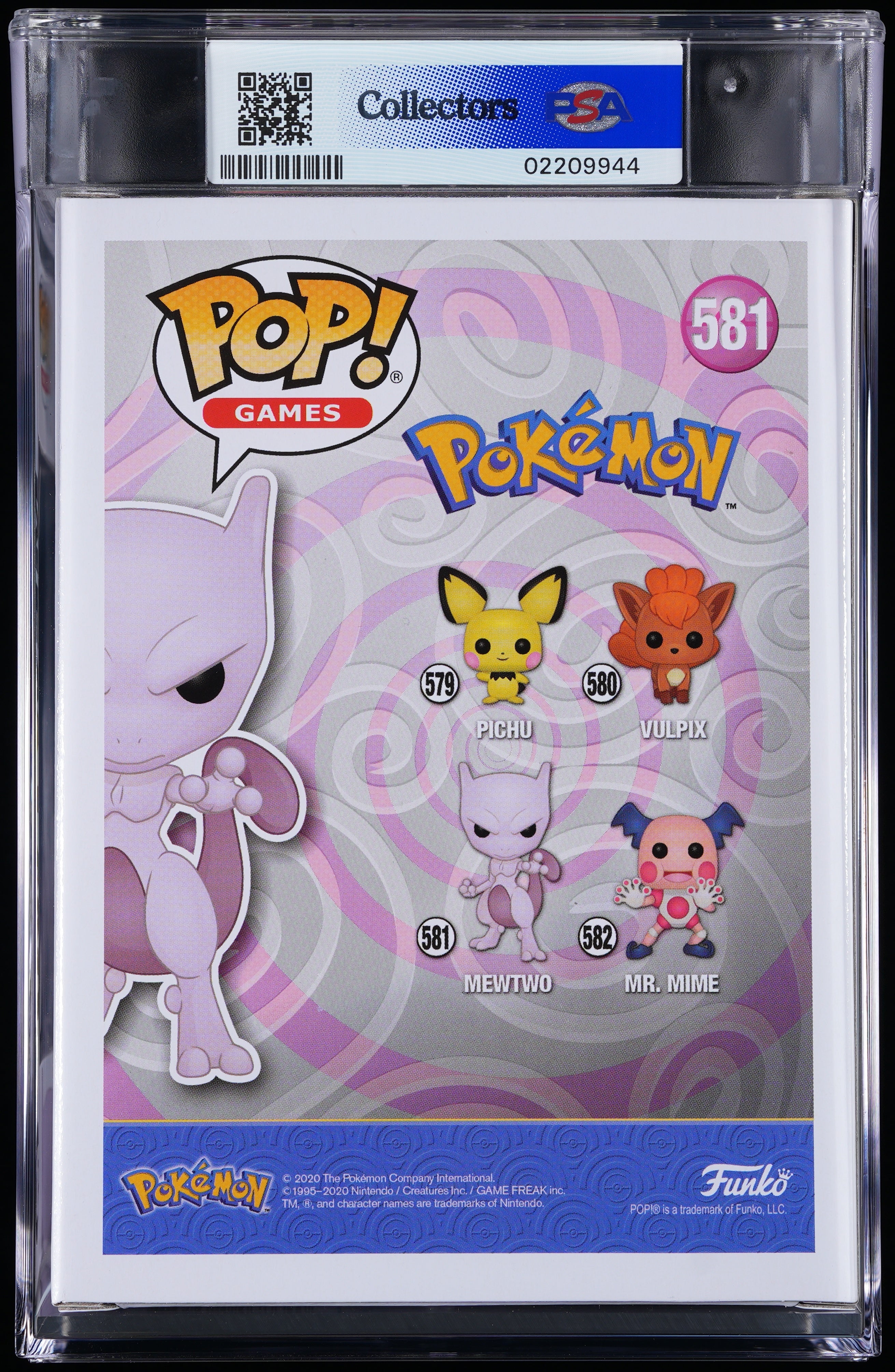 Funko Pop! PSA Graded Pokemon: Mewtwo PSA Graded 8.5 NM-MT+ Vinyl Figure #581 Cert #02209944