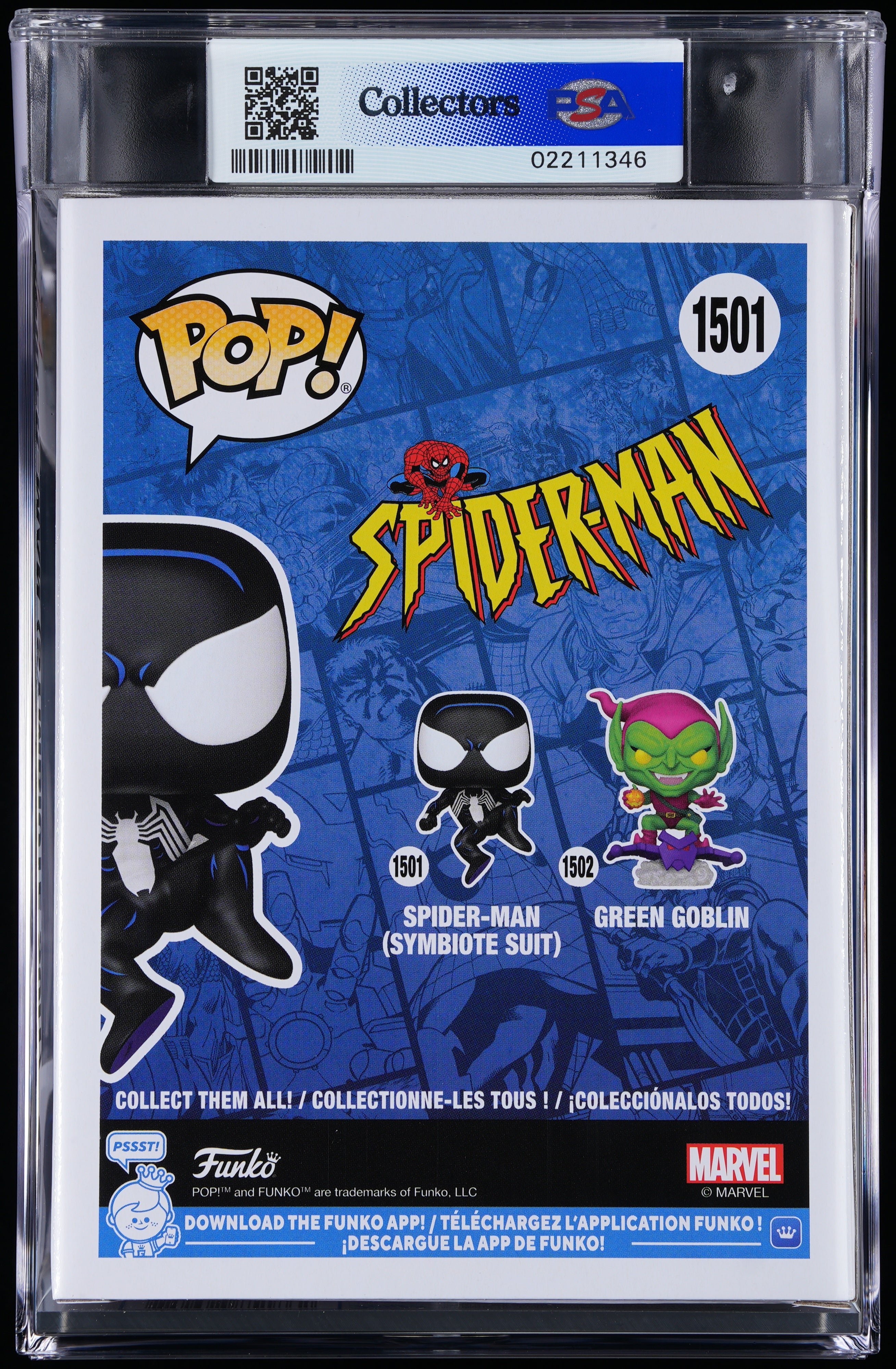 Funko Pop! PSA Graded Marvel Spider-Man: Spider-Man (Symbiote Suit) PSA Graded 10 GEM MINT Vinyl Figure #1501 Cert #02211346