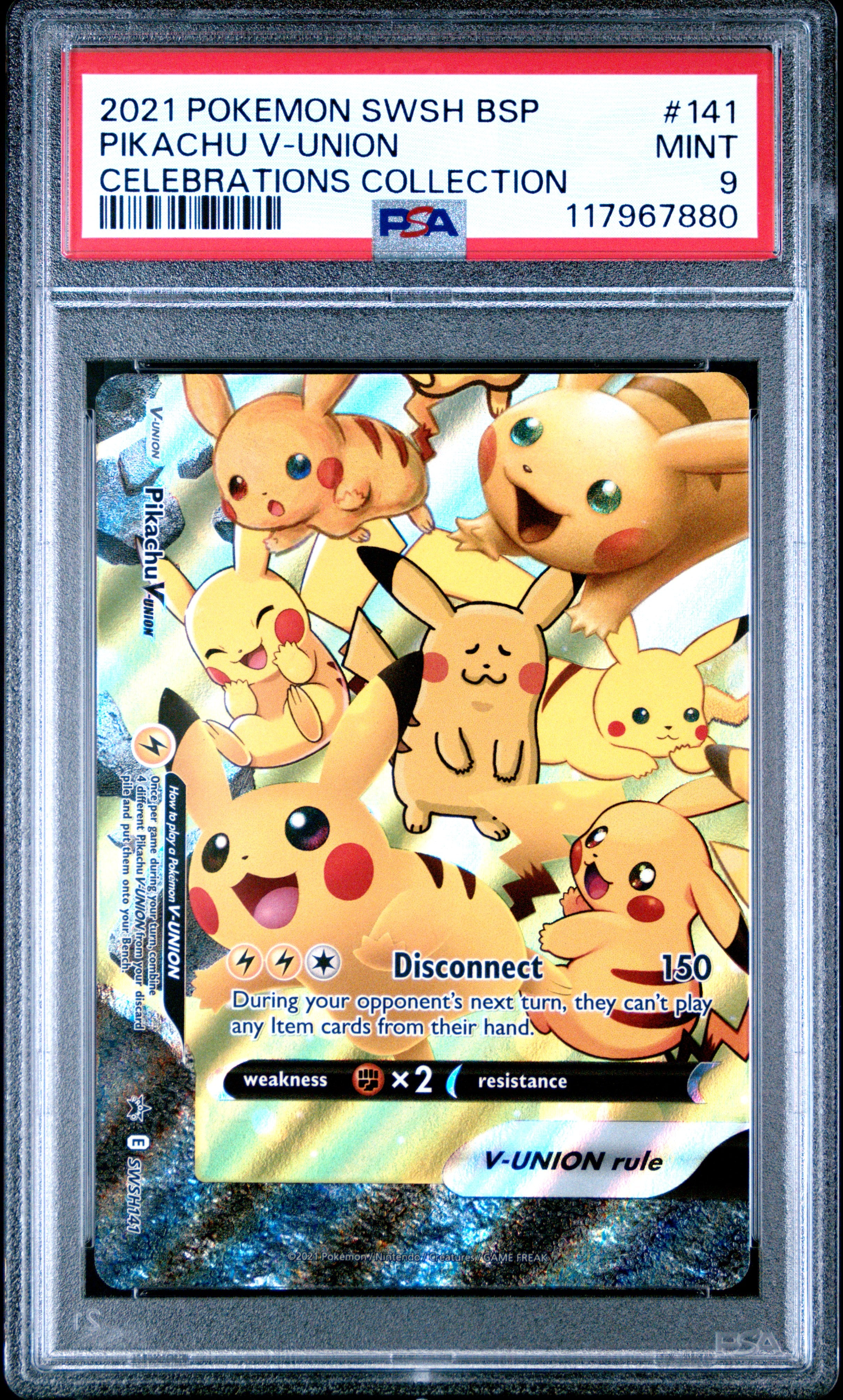 Pokemon Swsh Black Star Promo 141 Pikachu V Union Celebrations Collection PSA 9 MINT Cert #117967880