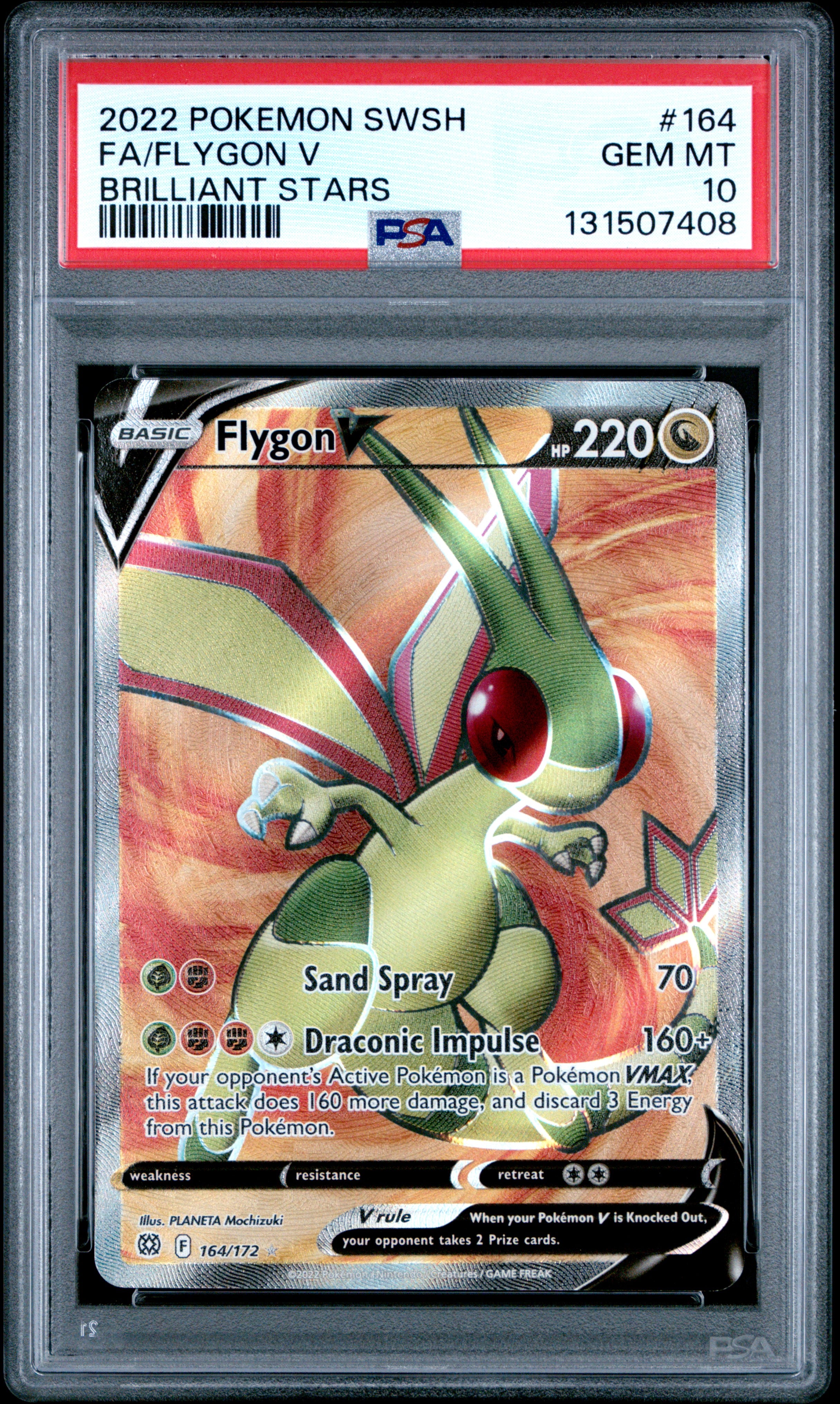 Pokemon Sword & Shield Brilliant Stars 164 Full Art/Flygon V PSA 10 GEM MINT Cert #131507408