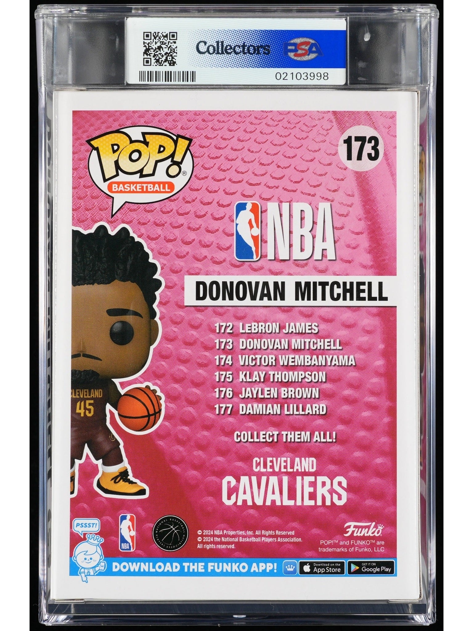 Funko Pop! NBA Cleveland Cavaliers: Donovan Mitchell PSA Graded Vinyl Figure #173 Cert #02103998