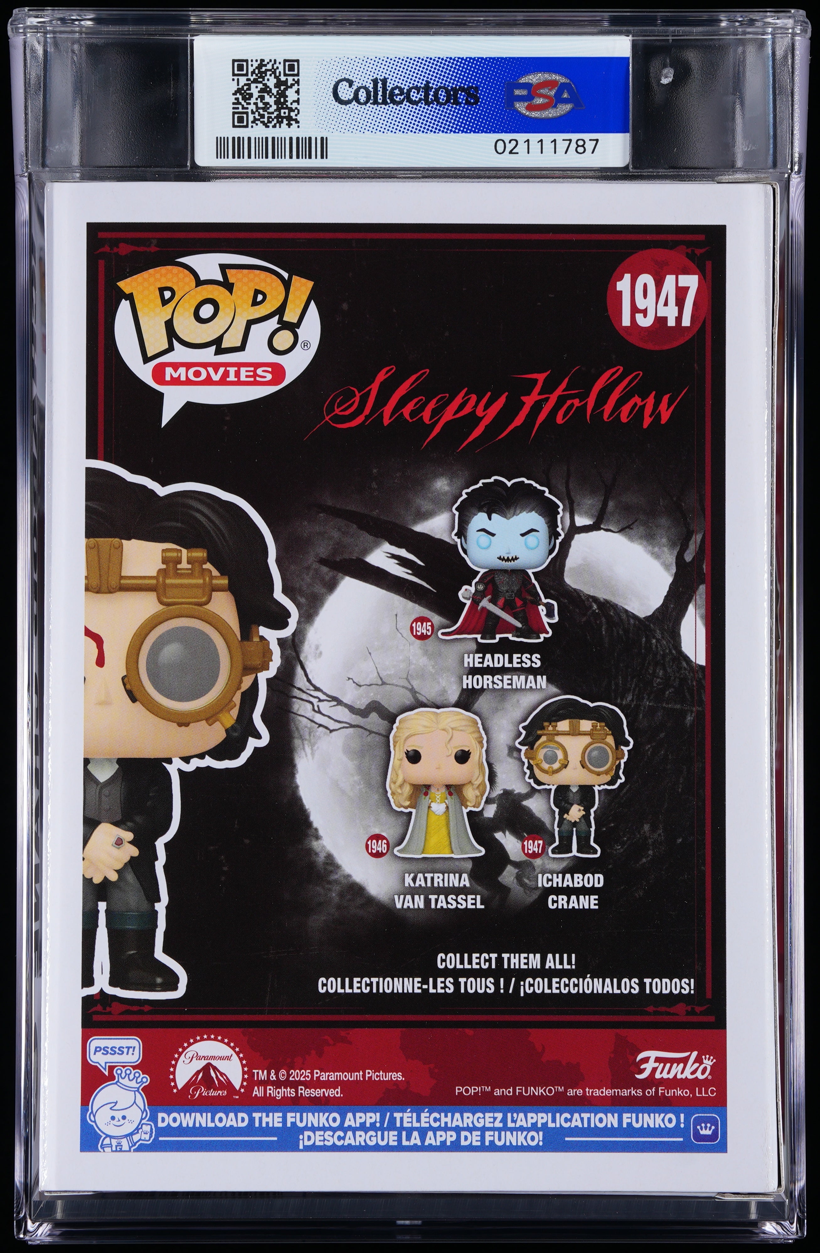 Funko Pop! PSA Graded Sleepy Hollow: Ichabod Crane PSA Graded 10 GEM MINT Vinyl Figure #1947 Cert #02111787