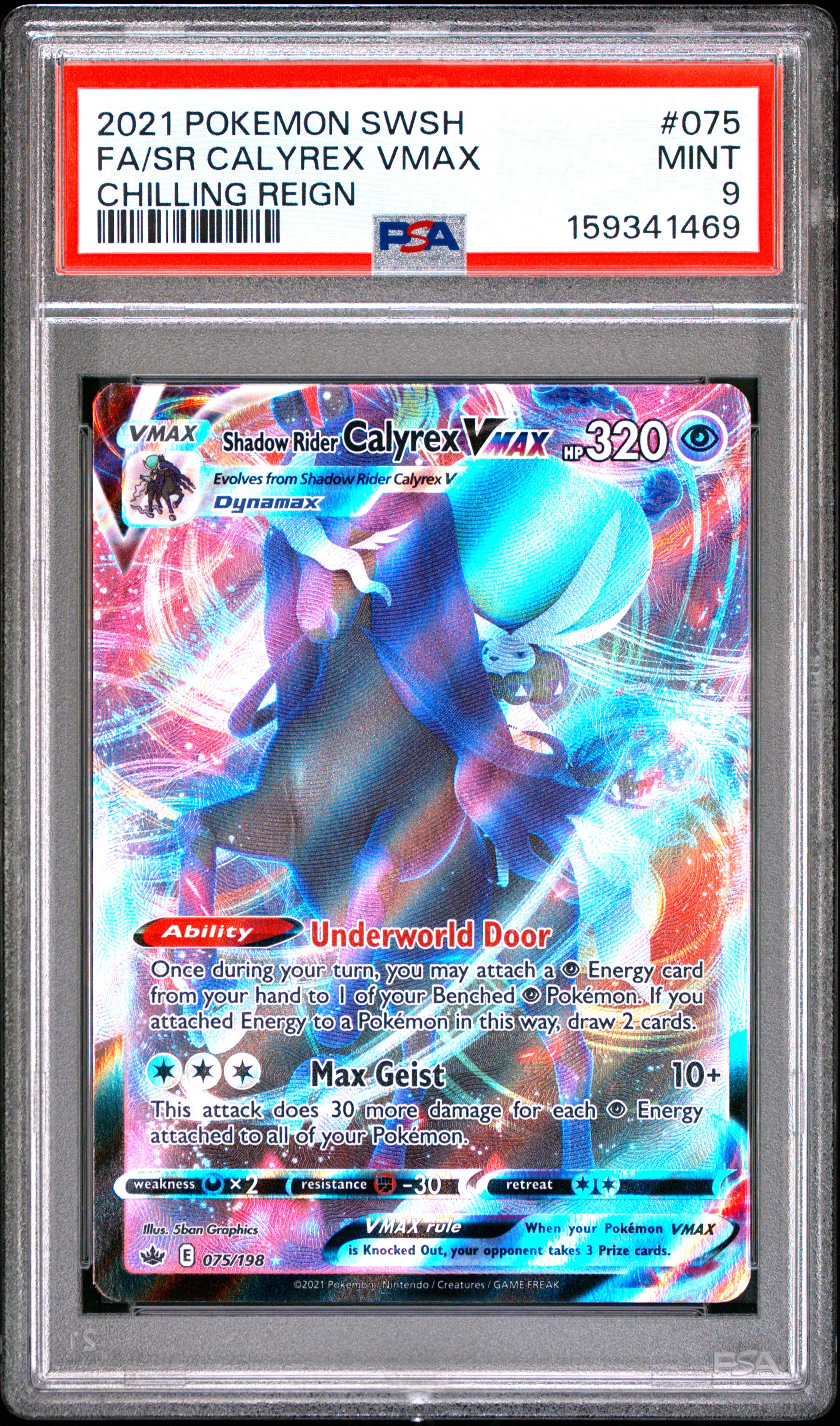 Pokemon Sword & Shield Chilling Reign 075 Full Art/Shadow Rider Calyrex Vmax PSA 9 MINT Cert #159341469