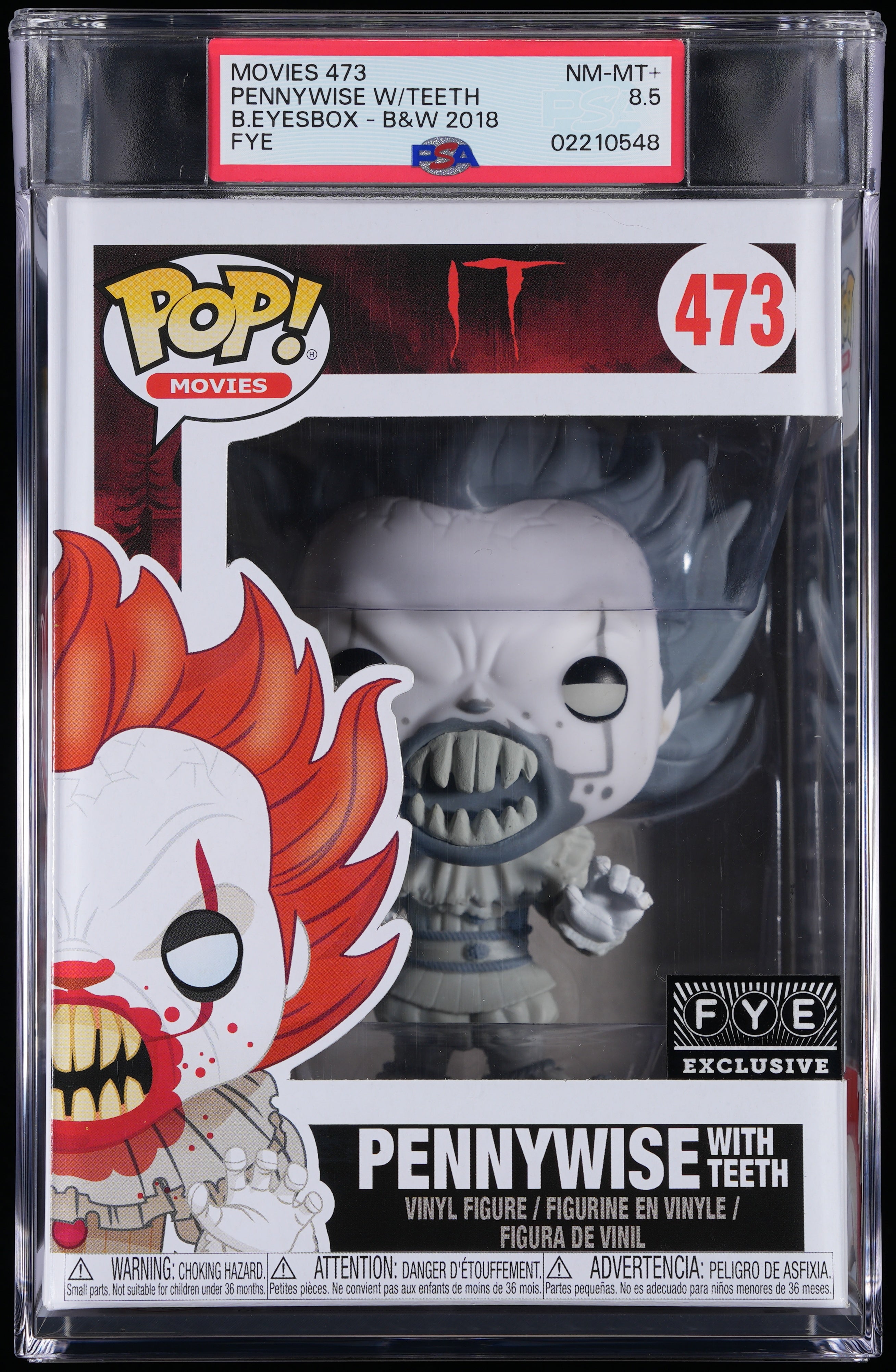 Funko Pop! PSA Graded IT: Pennywise w/Teeth (FYE) PSA Graded 8.5 NM-MT+ Vinyl Figure #473 Cert #02210548