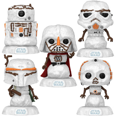 Funko Pop! Star Wars Holiday: Collector Set of 5 Snowman Figures with C-3PO, R2-D2, Boba Fett, Darth Vader, and Stormtrooper